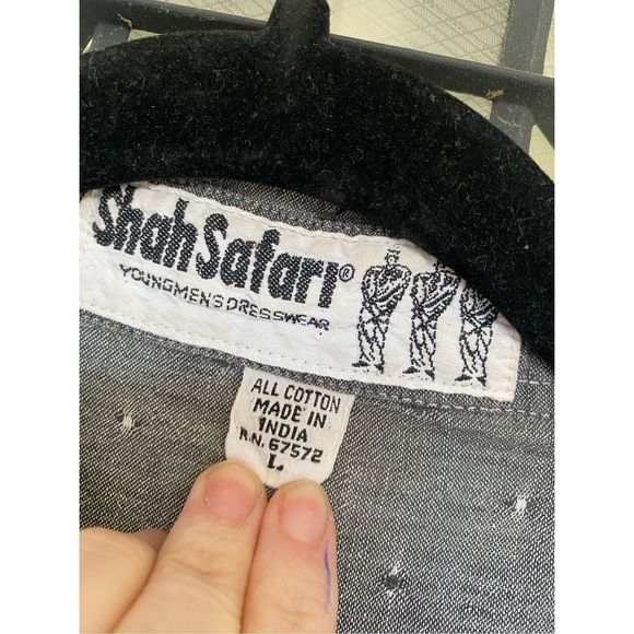Shah Safari Gray Black Flecked Cotton Button-Up Shirt, Men's Size Large - Picture 2 of 6